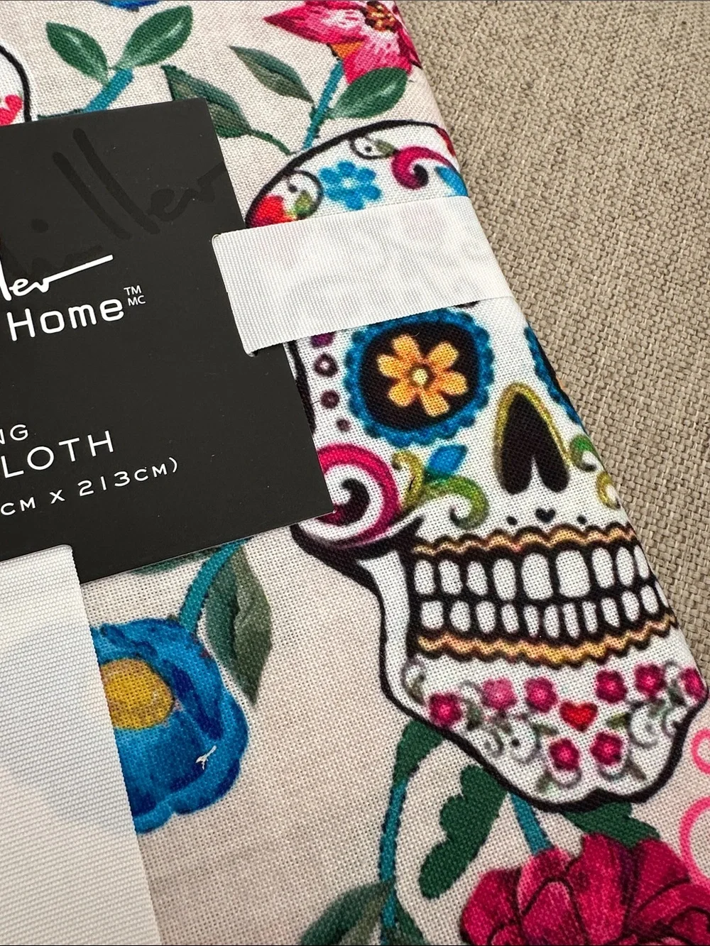 NWT Nicole Miller Home Oblong Tablecloth - Floral Sugar Skull Print